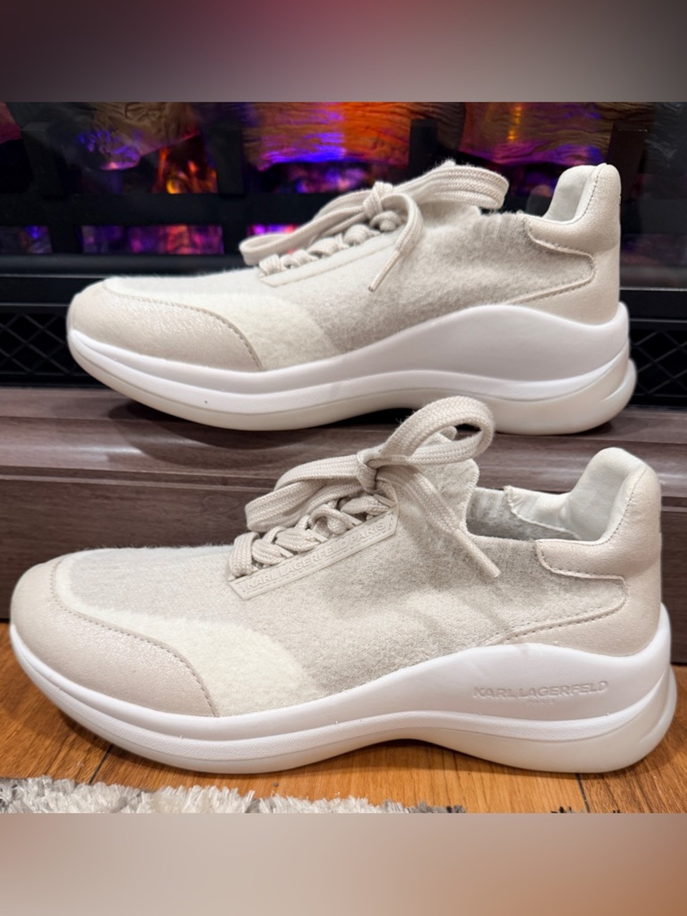 Karl Lagerfeld Beige Cream Women's Platform Sneaker